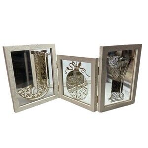 JOY Folding Glass Wood Frame‎ Gold Mirror Letters Cracker Barrel 2016 Christmas